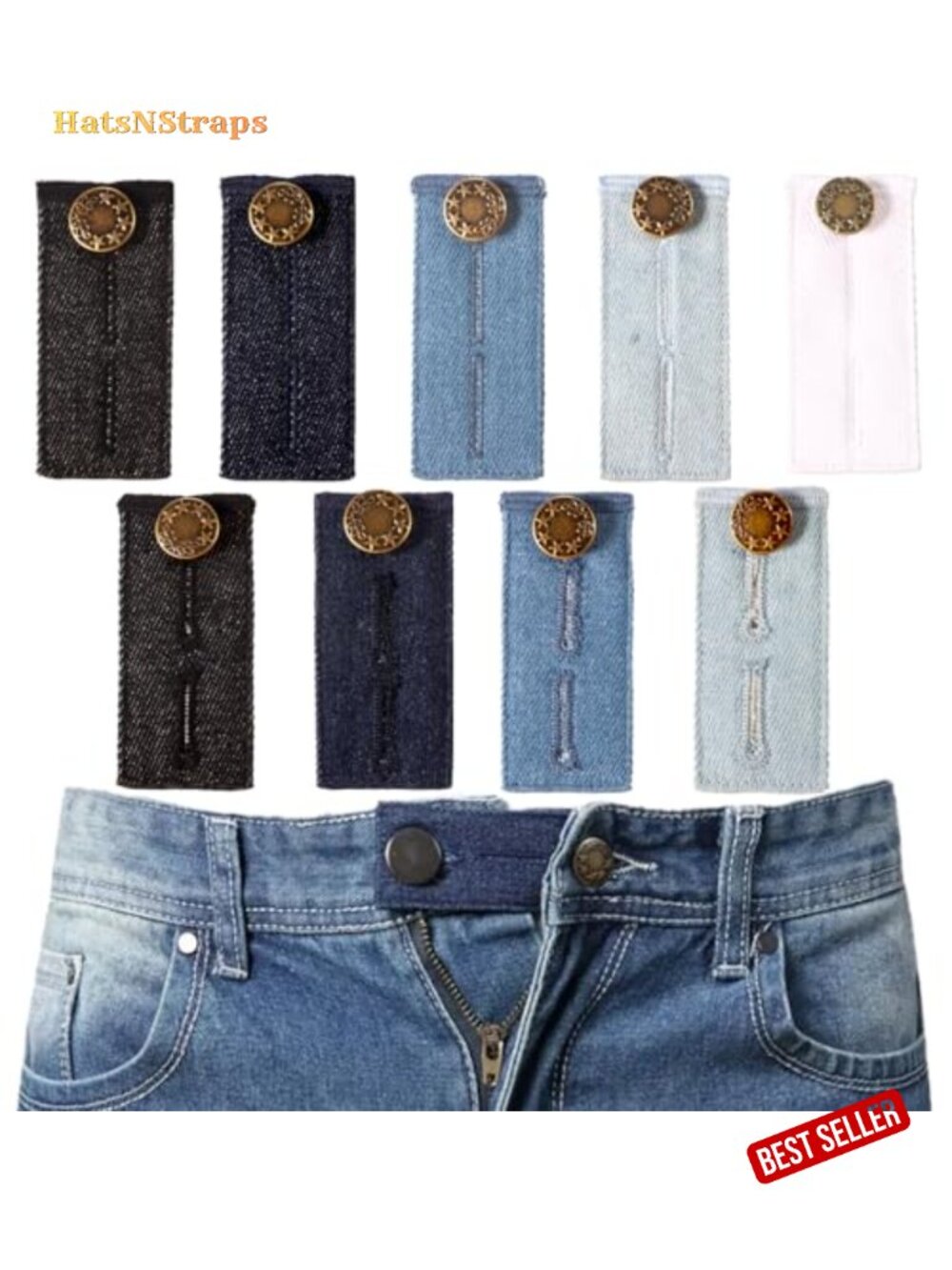 9PCS Denim Waist Extenders, No-Sew Button Jeans Expander, Maternity &